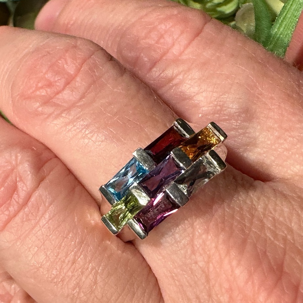 Rainbow gems set in sterling silver ring